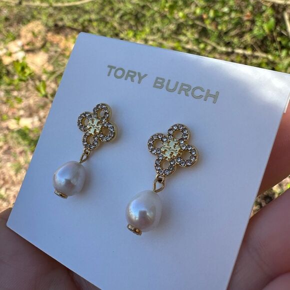Tory Burch Kira Clover Pearl Drop Earrings - Picture 1 of 6